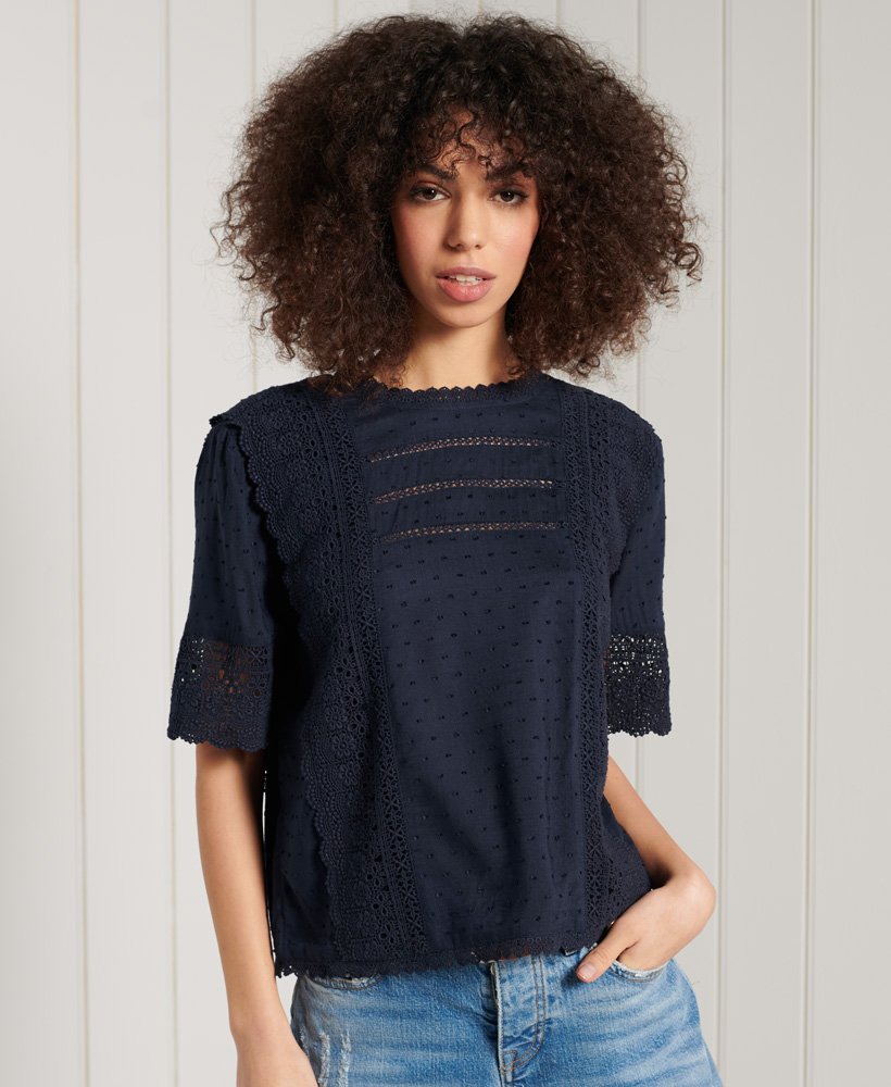 Ladies Superdry Annie Lace Top - Nautical Navy