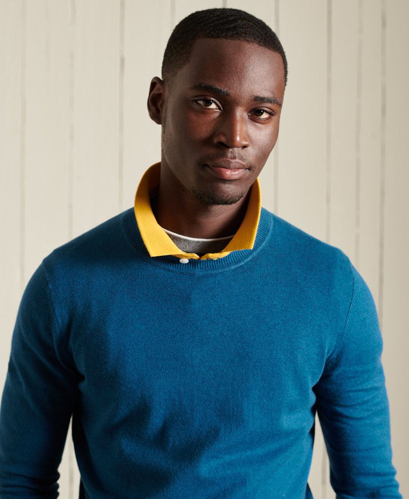Superdry Vintage Embroidered Cotton Cashmere Crew Jumper - Hoxton Blue Marl