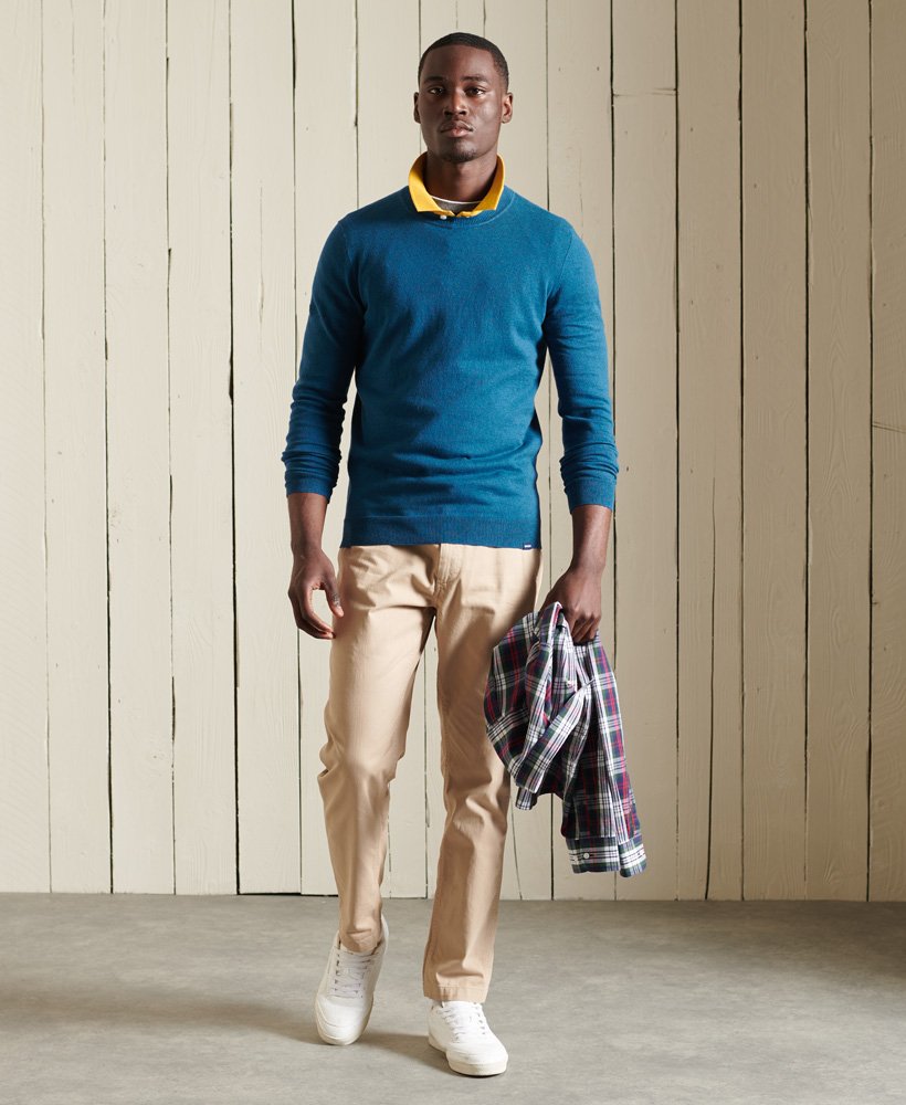 Superdry Vintage Embroidered Cotton Cashmere Crew Jumper - Hoxton Blue Marl