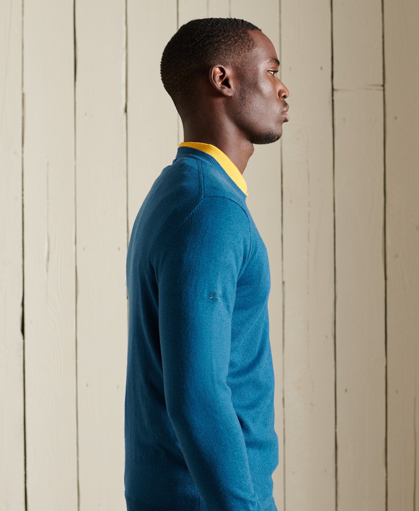Superdry Vintage Embroidered Cotton Cashmere Crew Jumper - Hoxton Blue Marl