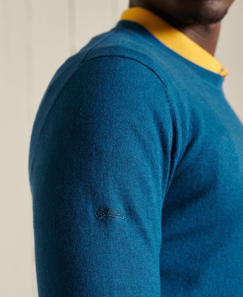 Superdry Vintage Embroidered Cotton Cashmere Crew Jumper - Hoxton Blue Marl