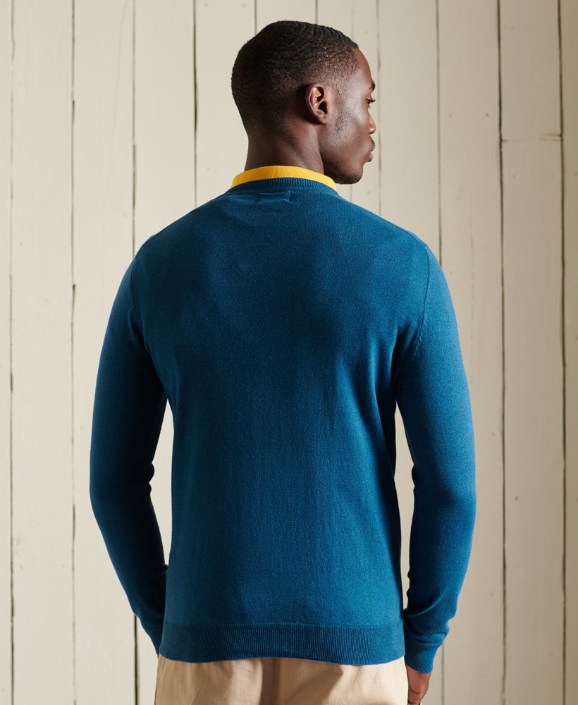 Superdry Vintage Embroidered Cotton Cashmere Crew Jumper - Hoxton Blue Marl