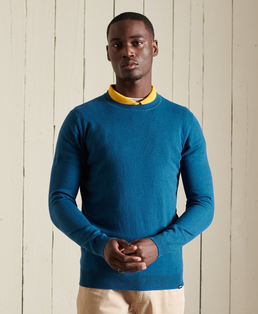 Superdry Vintage Embroidered Cotton Cashmere Crew Jumper - Hoxton Blue Marl