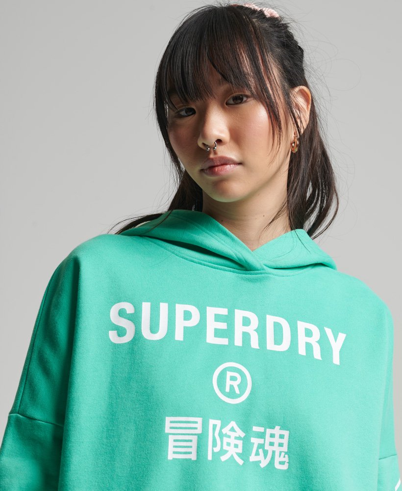 Ladies Superdry Code Core Sport Crop Box Hoodie - Tropical Green