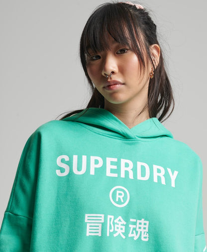 Ladies Superdry Code Core Sport Crop Box Hoodie - Tropical Green