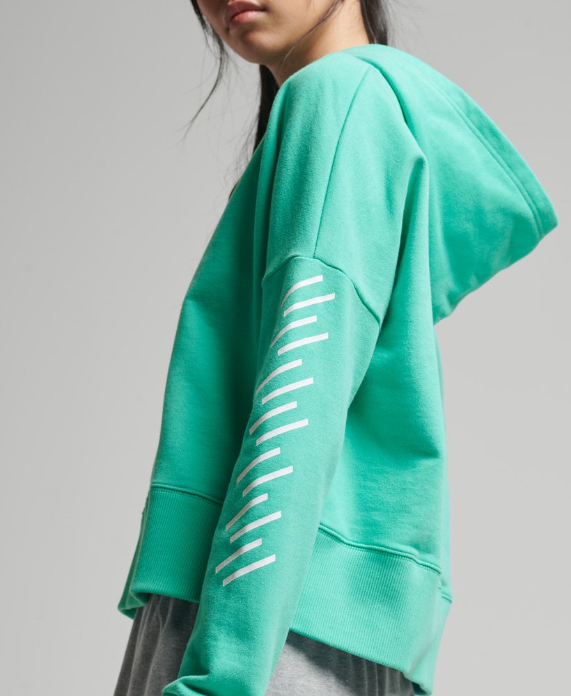 Ladies Superdry Code Core Sport Crop Box Hoodie - Tropical Green