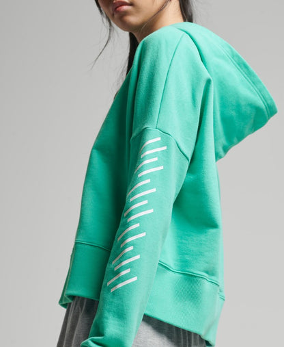Ladies Superdry Code Core Sport Crop Box Hoodie - Tropical Green