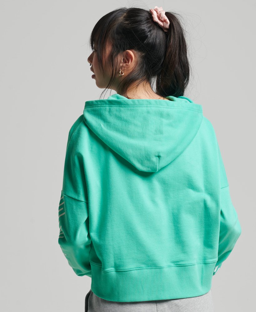 Ladies Superdry Code Core Sport Crop Box Hoodie - Tropical Green