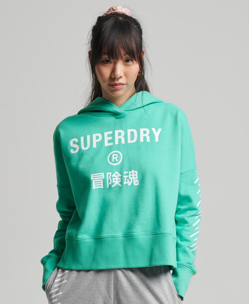 Ladies Superdry Code Core Sport Crop Box Hoodie - Tropical Green