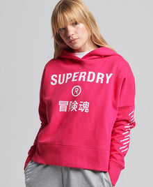 Ladies Superdry Code Core Sport Crop Box Hoodie - Fuchsia