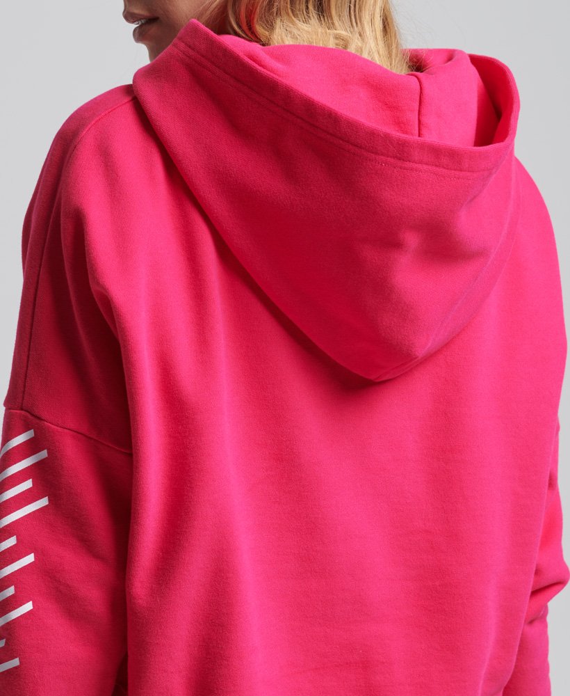 Ladies Superdry Code Core Sport Crop Box Hoodie - Fuchsia