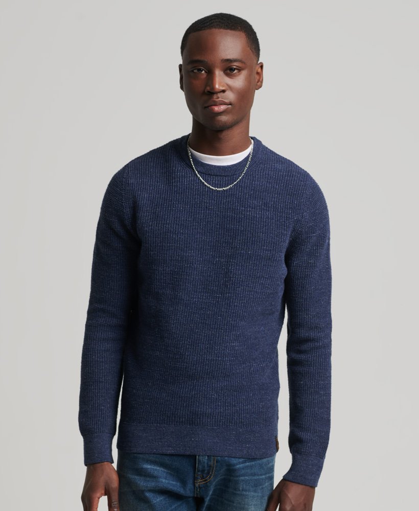 Superdry Vintage Textured Crew Knit - Night Navy Heater