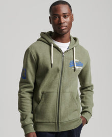 Superdry Vintage Logo Classic Full Zip Hoodie - Thrift Olive Marl