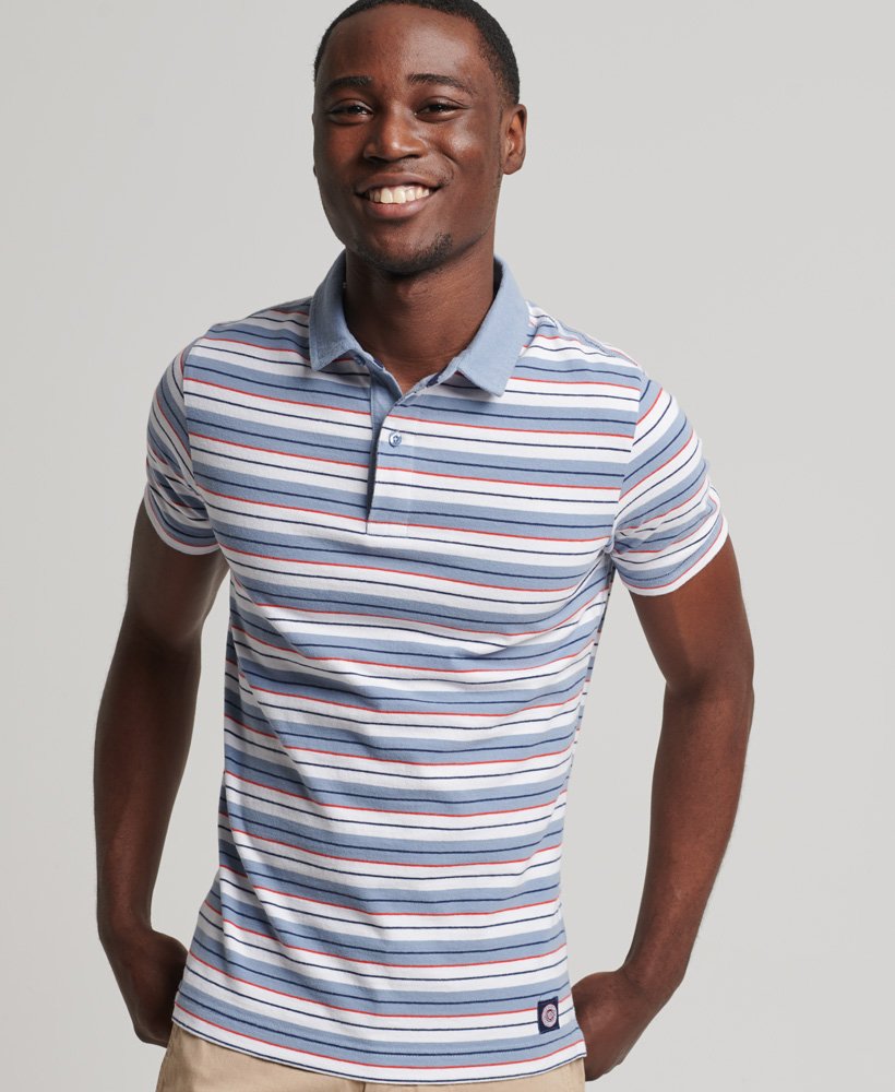 Superdry Organic Cotton Academy Stripe Polo Shirt - Blue Stripe