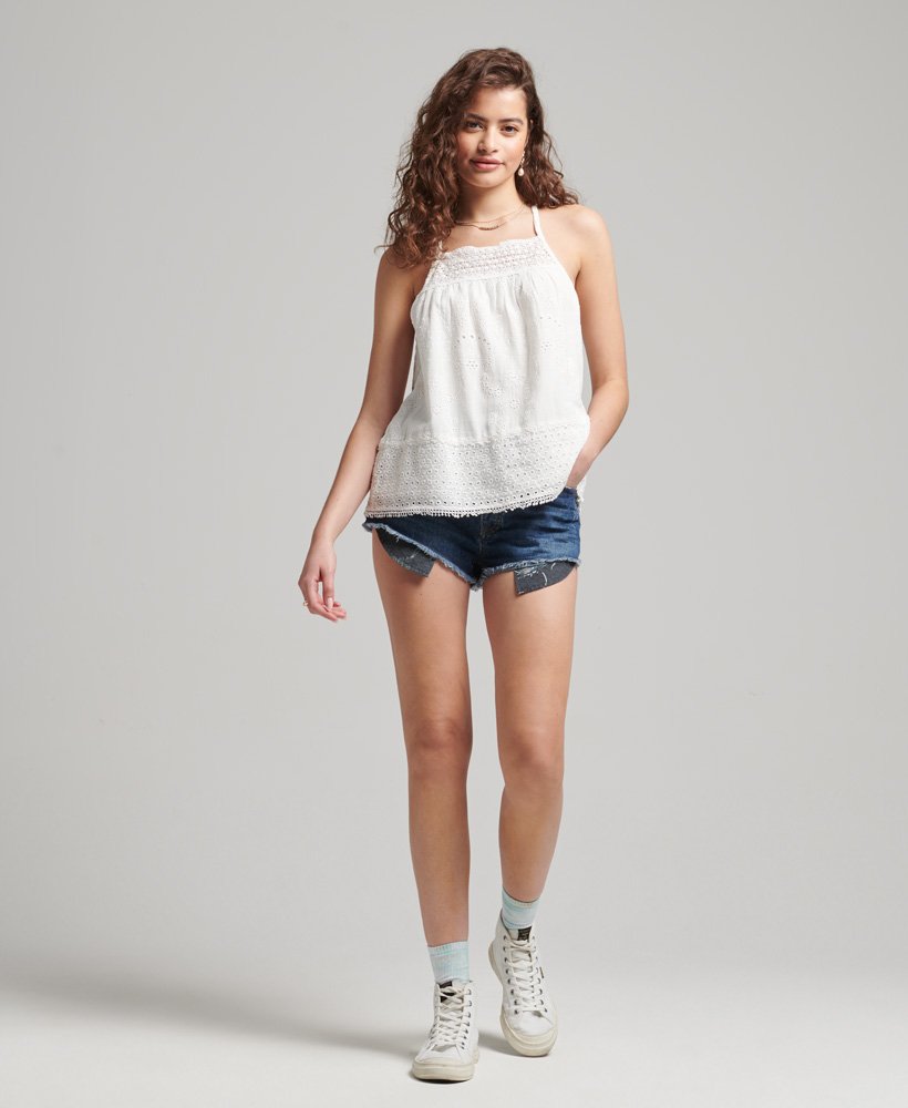 Ladies Superdry Vintage Woven Lace Cami Top - Brilliant White