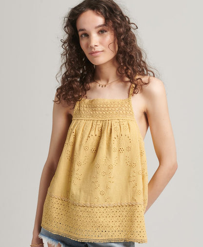 Ladies Superdry Vintage Woven Lace Cami Top - Lemon Yellow