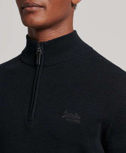 Superdry Organic Cotton Vintage Embroidered Henley Jumper - Black