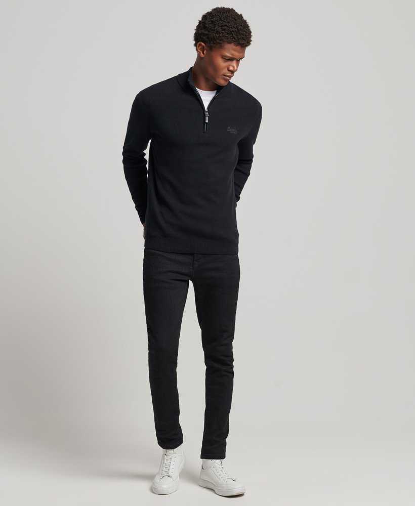 Superdry Organic Cotton Vintage Embroidered Henley Jumper - Black