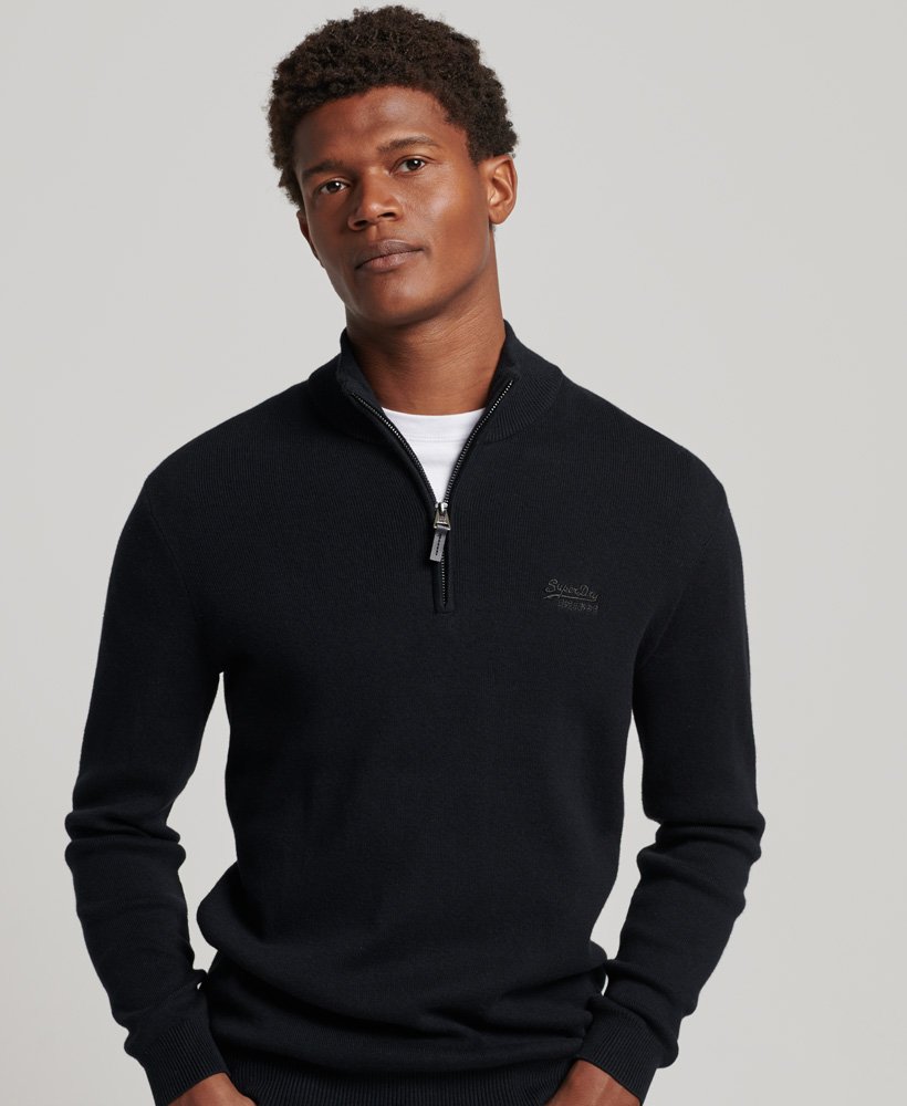 Superdry Organic Cotton Vintage Embroidered Henley Jumper - Black
